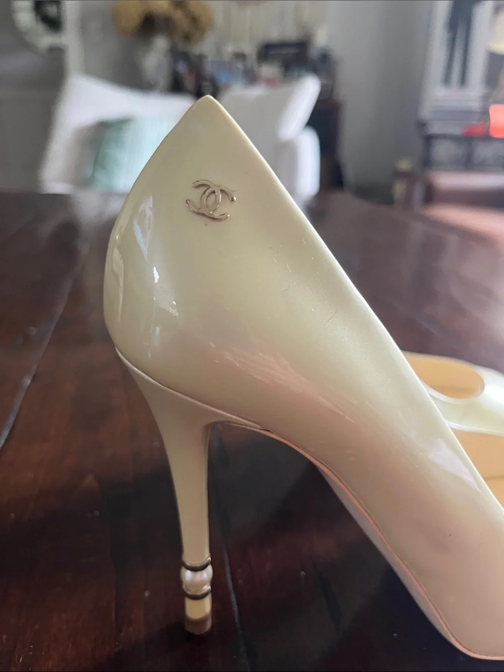 CHANEL Ivory Peep-Toe Pumps